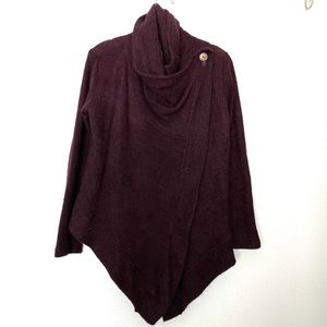 Asymmetrical deep plum colored wrap cardigan